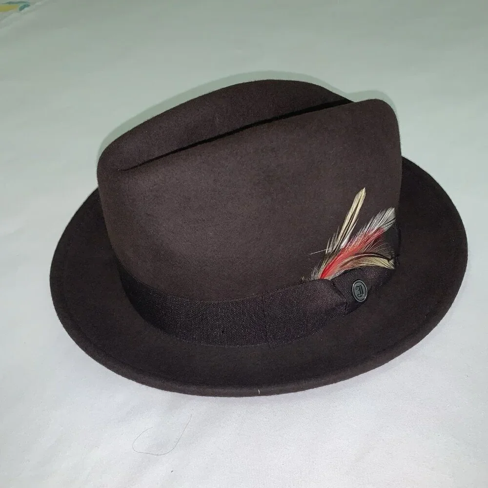 Jaxon Homburg Godfather Fedora Style Hat Men's 100% Wool Felt Dark Brown Large